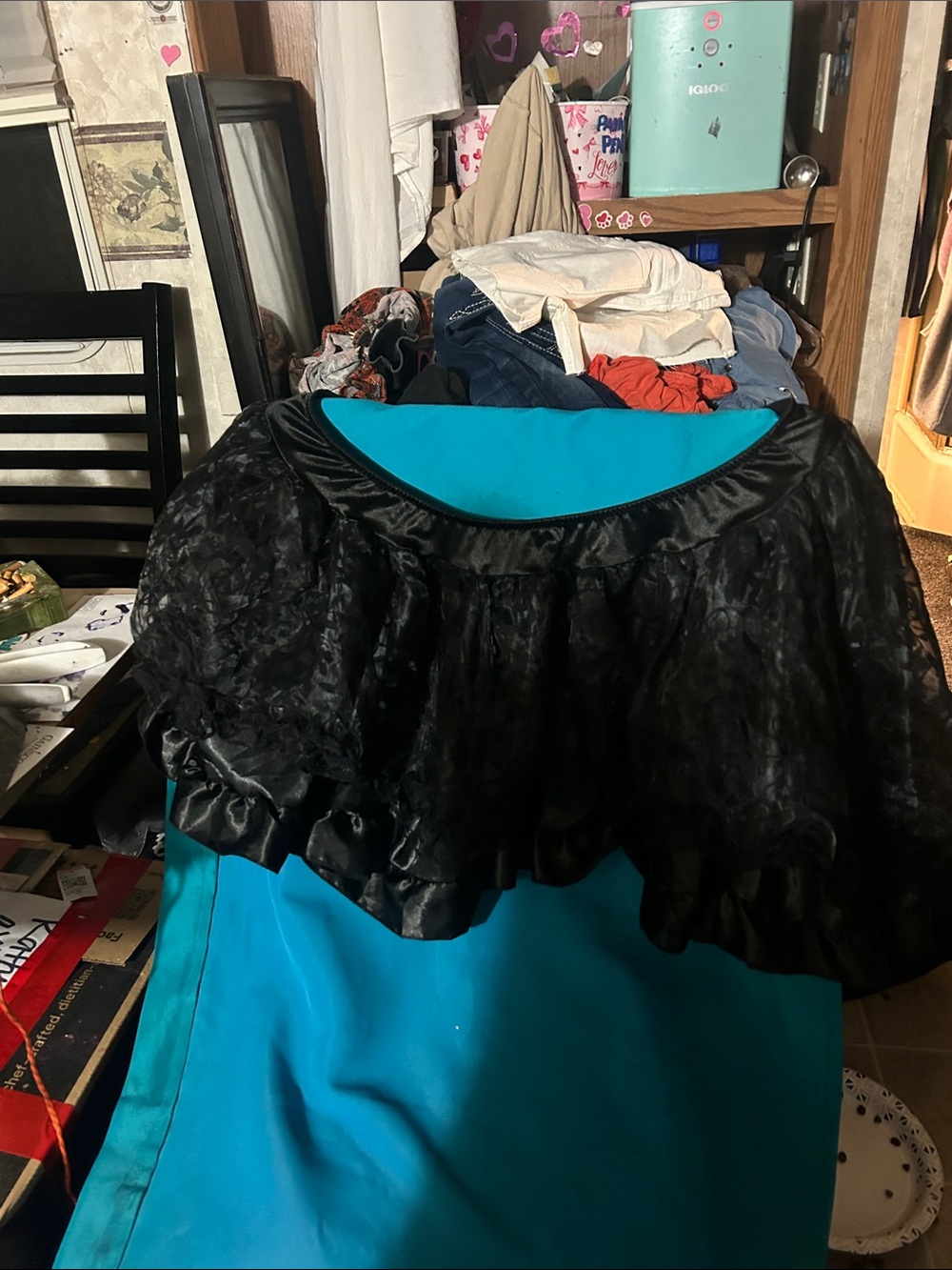 Black Lace and Teal Satin Formal Skirt